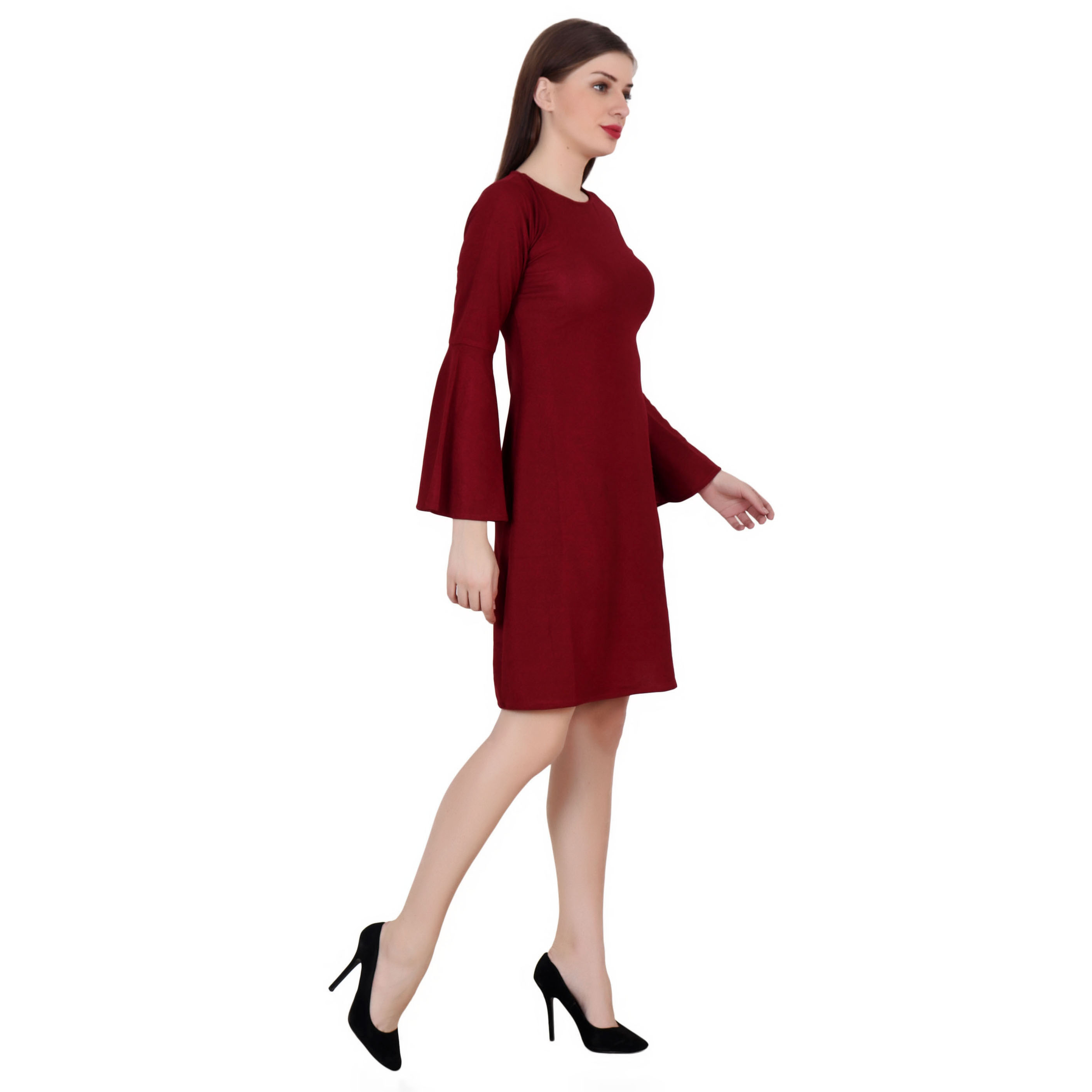 WINE BELL SLEEVE FLARED MIDI